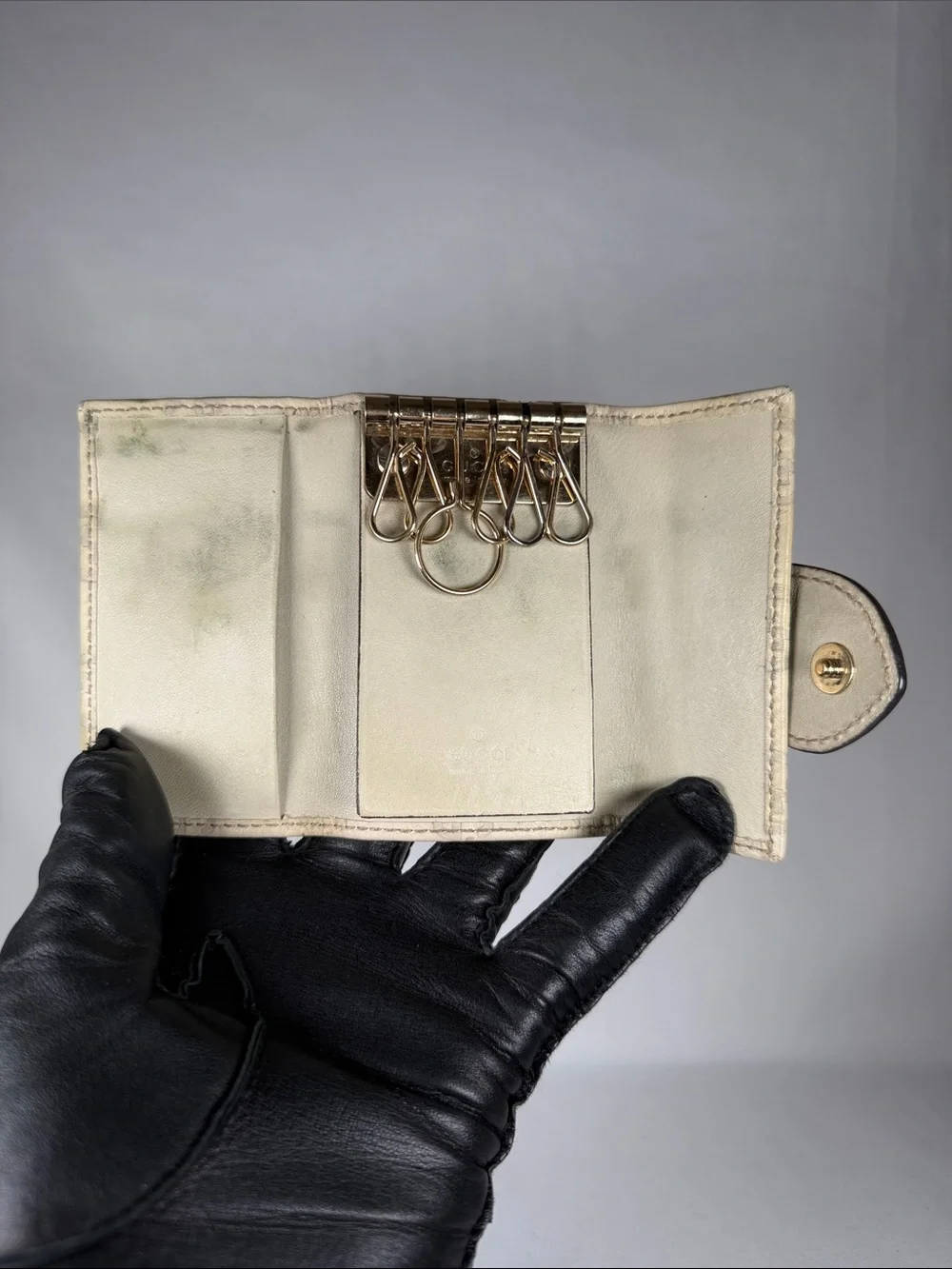 Authentic Gucci Cream GG Monogram Wallet with Gold Heart